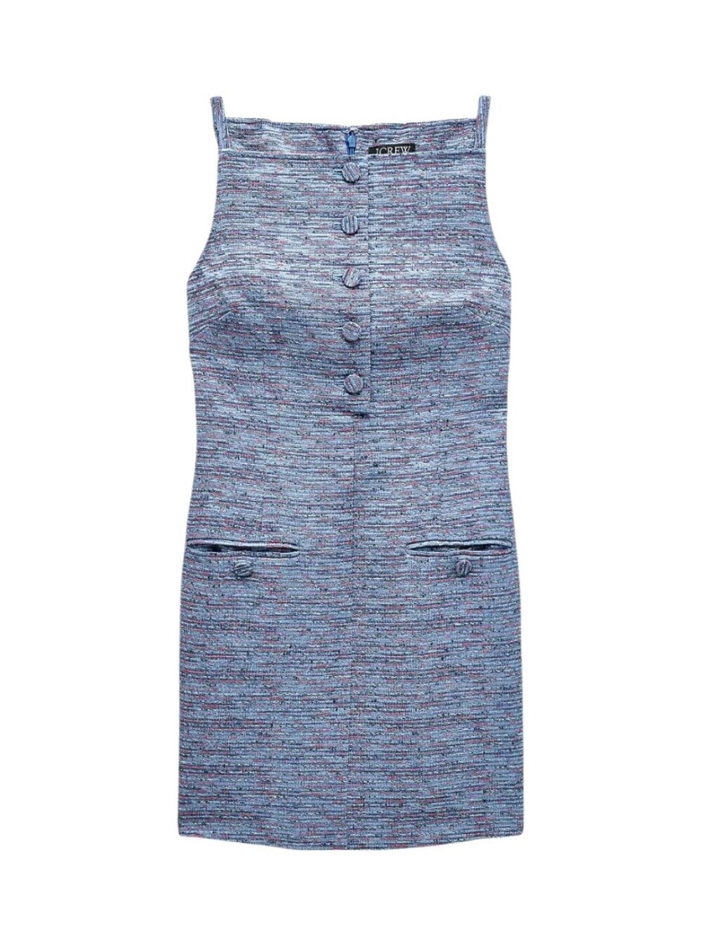 J. Crew Blue tweed mini sheath dress boat neckline wool blend office work cluele